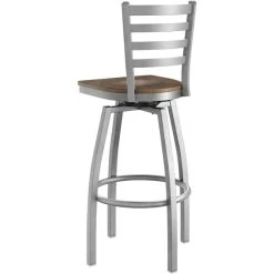 Lancaster Table & Seating Clear Coat Finish Ladder Back Swivel Bar Stool With Vintage Wood Seat -Zown Shop 2447314