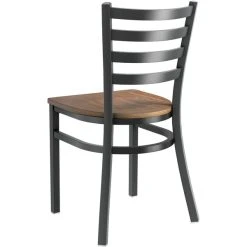 Lancaster Table & Seating Black Finish Ladder Back Chair With Vintage Wood Seat -Zown Shop 2447316
