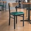 LT&S Boomerang Series Lancaster Table & Seating Boomerang Black Finish Chair With 2 1/2" Green Vinyl Padded Seat And Vintage Wood Back