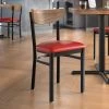 LT&S Boomerang Series Lancaster Table & Seating Boomerang Black Finish Chair With 2 1/2" Red Vinyl Padded Seat And Vintage Wood Back
