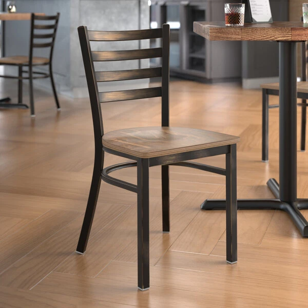 Lancaster Table & Seating Distressed Copper Finish Ladder Back Chair With Vintage Wood Seat 1 Lancaster Table & Seating Distressed Copper Finish Ladder Back Chair With Vintage Wood Seat