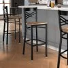 Lancaster Table & Seating Black Finish Cross Back Bar Stool With Vintage Wood Seat