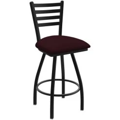 Holland Bar Stool XL 410 Jackie 30" Ladderback Swivel Bar Stool With Black Wrinkle Finish And Canter Bordeaux Seat