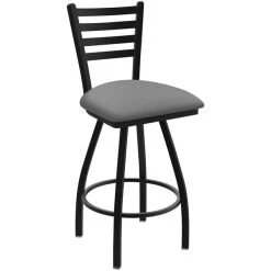 Holland Bar Stool XL 410 Jackie 30" Ladderback Swivel Bar Stool With Black Wrinkle Finish And Canter Folkstone Grey Seat