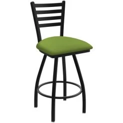 Holland Bar Stool XL 410 Jackie 30" Ladderback Swivel Bar Stool With Black Wrinkle Finish And Canter Kiwi Green Seat