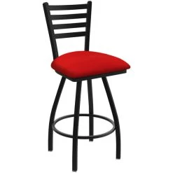 Holland Bar Stool XL 410 Jackie 30" Ladderback Swivel Bar Stool With Black Wrinkle Finish And Canter Red Seat