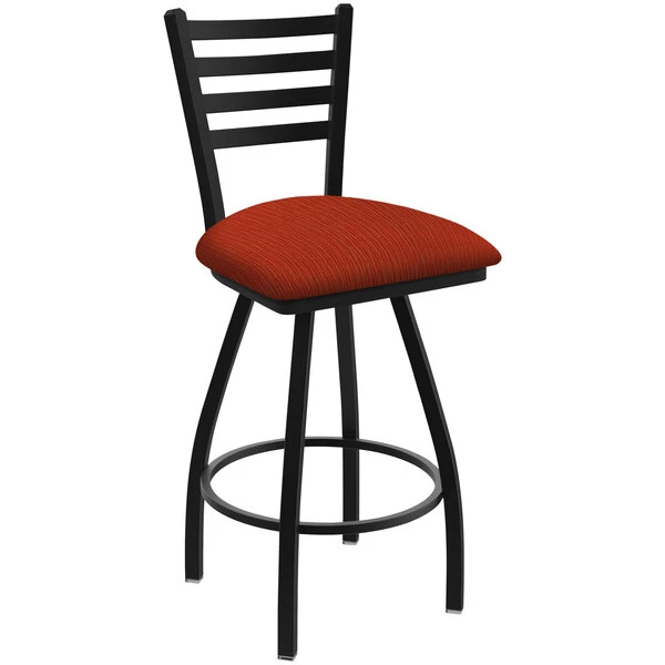 Holland Bar Stool XL 410 Jackie 30" Ladderback Swivel Bar Stool With Black Wrinkle Finish And Graph Poppy Seat 1 Holland Bar Stool XL 410 Jackie 30" Ladderback Swivel Bar Stool With Black Wrinkle Finish And Graph Poppy Seat