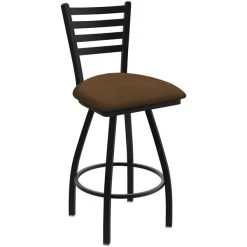 Holland Bar Stool XL 410 Jackie 30" Ladderback Swivel Bar Stool With Black Wrinkle Finish And Rein Thatch Seat