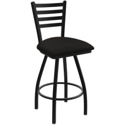 Holland Bar Stool XL 410 Jackie 30" Ladderback Swivel Bar Stool With Black Wrinkle Finish And Canter Espresso Seat