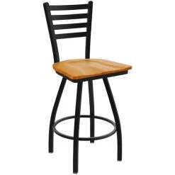 Holland Bar Stool XL 410 Jackie 30" Ladderback Swivel Bar Stool With Black Wrinkle Finish And Medium Oak Seat