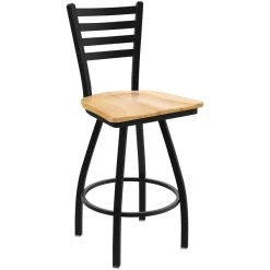Holland Bar Stool XL 410 Jackie 30" Ladderback Swivel Bar Stool With Black Wrinkle Finish And Natural Maple Seat