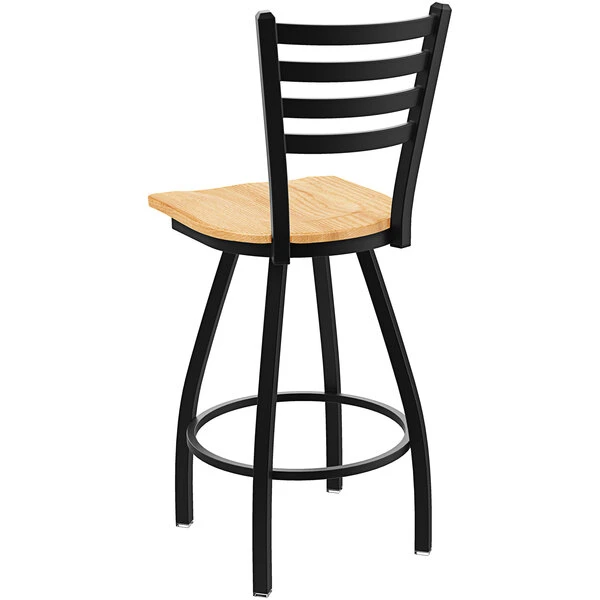 Holland Bar Stool XL 410 Jackie 30" Ladderback Swivel Bar Stool With Black Wrinkle Finish And Natural Oak Seat 2 Holland Bar Stool XL 410 Jackie 30" Ladderback Swivel Bar Stool With Black Wrinkle Finish And Natural Oak Seat - Image 2