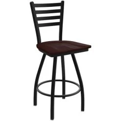 Holland Bar Stool XL 410 Jackie 30" Ladderback Swivel Bar Stool With Black Wrinkle Finish And Dark Cherry Maple Seat