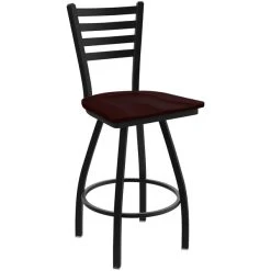 Holland Bar Stool XL 410 Jackie 30" Ladderback Swivel Bar Stool With Black Wrinkle Finish And Dark Cherry Oak Seat