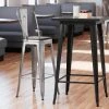 LT&S Alloy Series Lancaster Table & Seating Alloy Series Clear Coated Metal Indoor Industrial Cafe Bar Height Stool With Vertical Slat Back And Black Wood Seat
