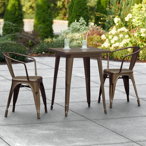 LT&S Alloy Series Lancaster Table & Seating Alloy Series 24" X 24" Copper Dining Height Outdoor Table With 2 Arm Chairs 1 LT&S Alloy Series Lancaster Table & Seating Alloy Series 24" X 24" Copper Dining Height Outdoor Table With 2 Arm Chairs