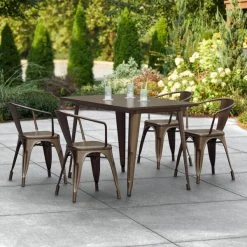 LT&S Alloy Series Lancaster Table & Seating Alloy Series 48" X 30" Copper Dining Height Outdoor Table With 4 Arm Chairs