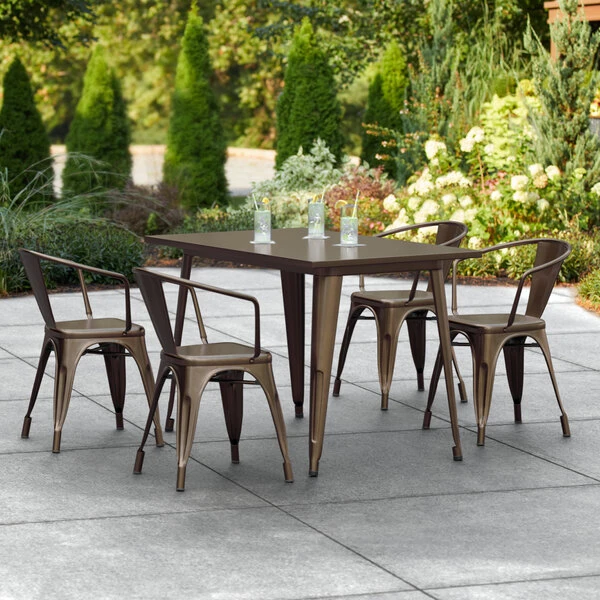 LT&S Alloy Series Lancaster Table & Seating Alloy Series 48" X 30" Copper Dining Height Outdoor Table With 4 Arm Chairs 1 LT&S Alloy Series Lancaster Table & Seating Alloy Series 48" X 30" Copper Dining Height Outdoor Table With 4 Arm Chairs