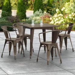 LT&S Alloy Series Lancaster Table & Seating Alloy Series 32" X 32" Copper Dining Height Outdoor Table With 4 Arm Chairs