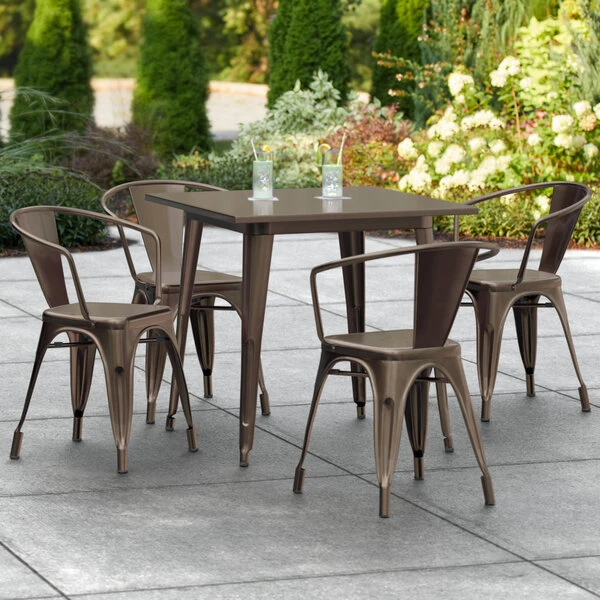 LT&S Alloy Series Lancaster Table & Seating Alloy Series 32" X 32" Copper Dining Height Outdoor Table With 4 Arm Chairs 1 LT&S Alloy Series Lancaster Table & Seating Alloy Series 32" X 32" Copper Dining Height Outdoor Table With 4 Arm Chairs