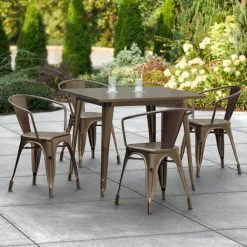 LT&S Alloy Series Lancaster Table & Seating Alloy Series 36" X 36" Copper Dining Height Outdoor Table With 4 Arm Chairs