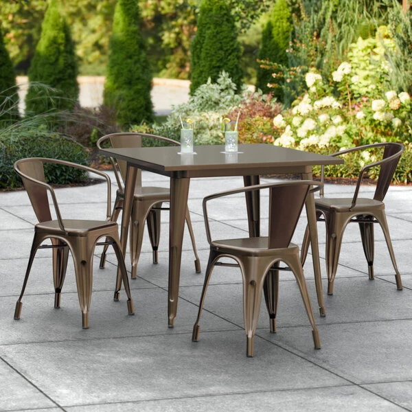 LT&S Alloy Series Lancaster Table & Seating Alloy Series 36" X 36" Copper Dining Height Outdoor Table With 4 Arm Chairs 1 LT&S Alloy Series Lancaster Table & Seating Alloy Series 36" X 36" Copper Dining Height Outdoor Table With 4 Arm Chairs