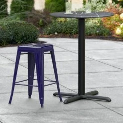 LT&S Alloy Series Lancaster Table & Seating Alloy Series Navy Stackable Metal Indoor / Outdoor Industrial Cafe Counter Height Stool With Drain Hole Seat