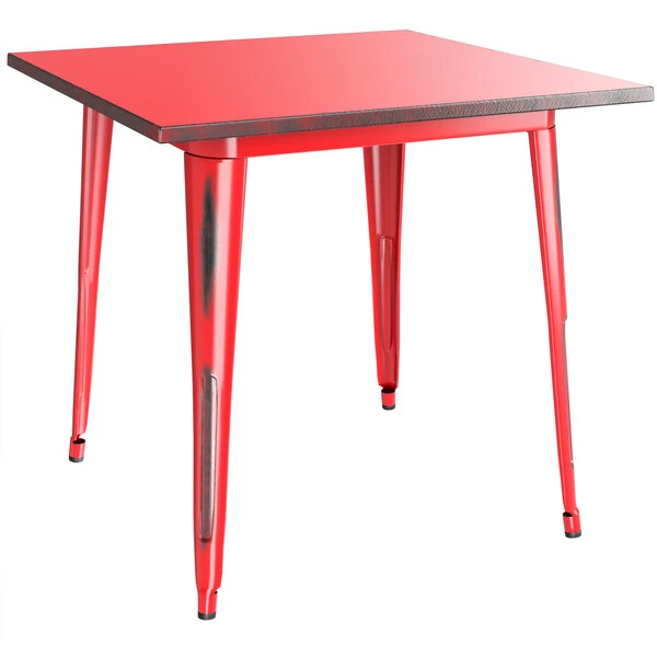 LT&S Alloy Series Lancaster Table & Seating Alloy Series 32" X 32" Distressed Red Dining Height Outdoor Table With 4 Industrial Cafe Chairs 4 LT&S Alloy Series Lancaster Table & Seating Alloy Series 32" X 32" Distressed Red Dining Height Outdoor Table With 4 Industrial Cafe Chairs - Image 4