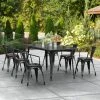 LT&S Alloy Series Lancaster Table & Seating Alloy Series 63" X 32" Distressed Black Dining Height Outdoor Table With 6 Arm Chairs