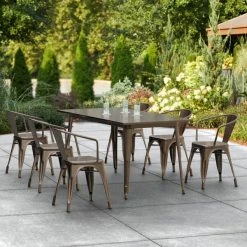 LT&S Alloy Series Lancaster Table & Seating Alloy Series 63" X 32" Copper Dining Height Outdoor Table With 6 Arm Chairs