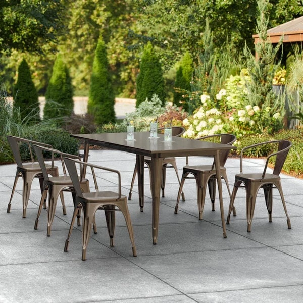 LT&S Alloy Series Lancaster Table & Seating Alloy Series 63" X 32" Copper Dining Height Outdoor Table With 6 Arm Chairs 1 LT&S Alloy Series Lancaster Table & Seating Alloy Series 63" X 32" Copper Dining Height Outdoor Table With 6 Arm Chairs