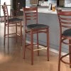 LT&S Spartan Series Lancaster Table & Seating Spartan Series Bar Height Metal Ladder Back Chair With Mahogany Wood Grain Finish And Black Vinyl Seat