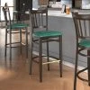 LT&S Spartan Series Lancaster Table & Seating Spartan Series Bar Height Metal Slat Back Chair With Walnut Wood Grain Finish And Green Vinyl Seat