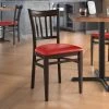 LT&S Spartan Series Lancaster Table & Seating Spartan Series Metal Slat Back Chair With Walnut Wood Grain Finish And Red Vinyl Seat