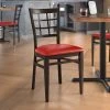 LT&S Spartan Series Lancaster Table & Seating Spartan Series Metal Window Back Chair With Walnut Wood Grain Finish And Red Vinyl Seat