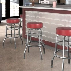 Lancaster Table & Seating Crimson Double Ring Barstool With 3 1/2" Thick Seat