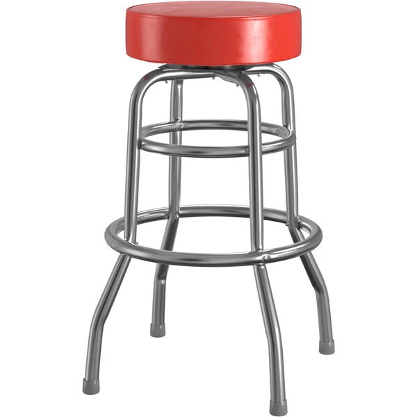 Lancaster Table & Seating Red Double Ring Barstool With 3 1/2" Thick Seat 2 Lancaster Table & Seating Red Double Ring Barstool With 3 1/2" Thick Seat - Image 2