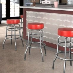 Lancaster Table & Seating Red Double Ring Barstool With 3 1/2" Thick Seat