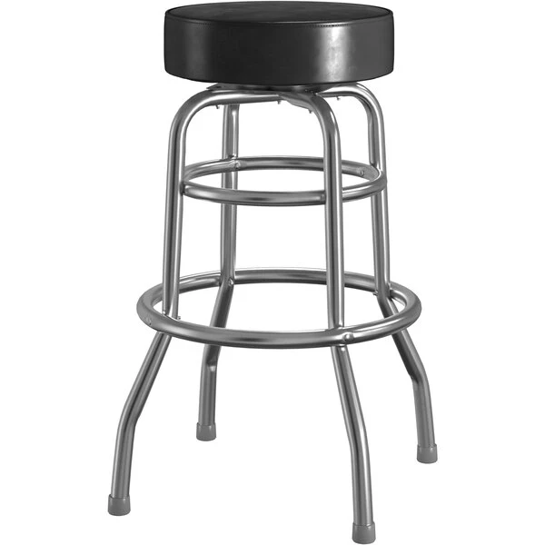 Lancaster Table & Seating Black Double Ring Barstool With 3 1/2" Thick Seat 2 Lancaster Table & Seating Black Double Ring Barstool With 3 1/2" Thick Seat - Image 2