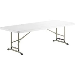 Lancaster Table & Seating 30" X 72" Granite White Heavy-Duty Blow Molded 22"-32" Adjustable Height Plastic Folding Table