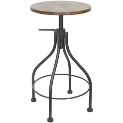 BFM Seating Lincoln Screw Sand Black Steel Backless Barstool With Autumn Ash Wood Seat