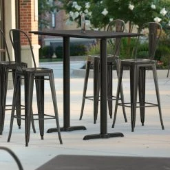 LT&S Excalibur Lancaster Table & Seating Excalibur 27 1/2" X 47 3/16" Rectangular Bar Height Table With Smooth Paladina Finish And Two End Outdoor Base Plates