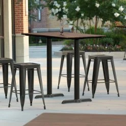 LT&S Excalibur Lancaster Table & Seating Excalibur 27 1/2" X 47 3/16" Rectangular Counter Height Table With Textured Walnut Finish And Two End Outdoor Base Plates