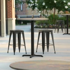 LT&S Excalibur Lancaster Table & Seating Excalibur 31 1/2" Round Counter Height Table With Textured Canyon Painted Metal Finish And Cross Base Plate