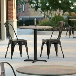 LT&S Excalibur Lancaster Table & Seating Excalibur 31 1/2" Round Dining Height Table With Textured Canyon Painted Metal Finish And Cross Base Plate