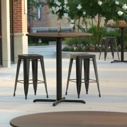 LT&S Excalibur Lancaster Table & Seating Excalibur 36" Round Counter Height Table With Textured Farmhouse Finish And Cross Base Plate