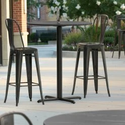 LT&S Excalibur Lancaster Table & Seating Excalibur 36" Round Bar Height Table With Smooth Letizia Finish And Cross Base Plate