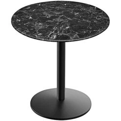 Holland Bar Stool EuroSlim 36" Round Black Marble Indoor / Outdoor Standard Height Table With Round Base