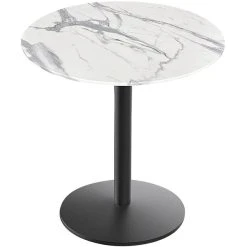 Holland Bar Stool EuroSlim 36" Round White Marble Indoor / Outdoor Table With Round Base
