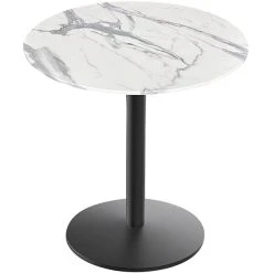 Holland Bar Stool EuroSlim 36" Round White Marble Indoor / Outdoor Standard Height Table With Round Base